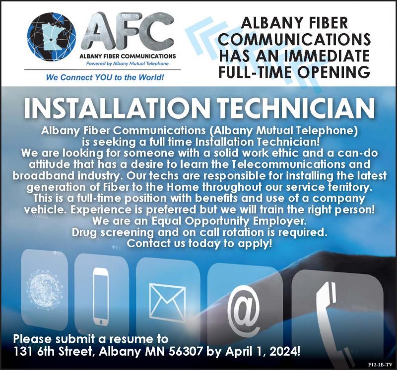 Albany fiber communications has an immediate full-time opening